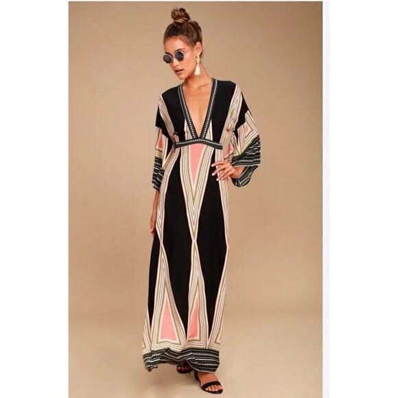 Lulus Montecito Black Print Maxi Dress Women's Size Medium 100% Rayon XS - Picture 1 of 9